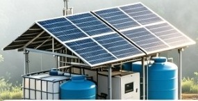 Base autônoma do Drone Guardião com painéis solares e caixas d'água